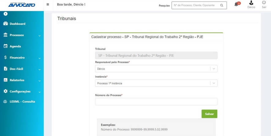 Cadastro de Processos